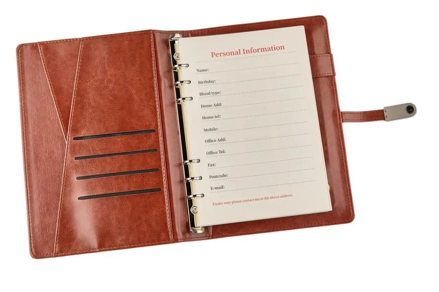 Блокнот з бездротовою зарядкою і флешкою 16 Гб Powerbank з еко-шкіри Коричневий 1014 фото