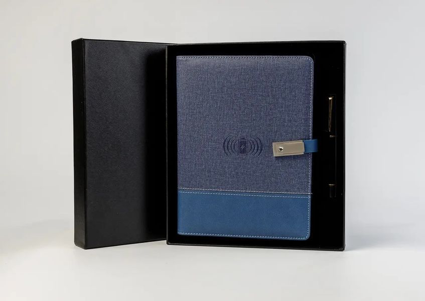 Блокнот з бездротовою зарядкою і флешкою 16 Гб Powerbank Синій 1024 фото