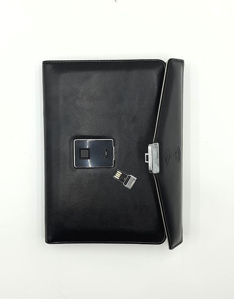 Блокнот з відбитком пальця бездротовою зарядкою та USB флешкою Lockbook Чорний 1028 фото
