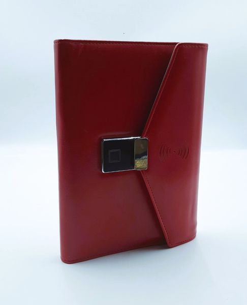 Блокнот з відбитком пальця бездротовою зарядкою та USB флешкою Lockbook Червоний 1029 фото