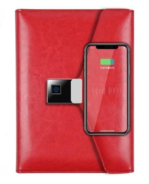 Блокнот з відбитком пальця бездротовою зарядкою та USB флешкою Lockbook Червоний 1029 фото