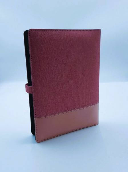 Блокнот з бездротовою зарядкою Universal щоденник з флешкою 16 Гб Powerbank Рожевий (тканина) 1003 фото