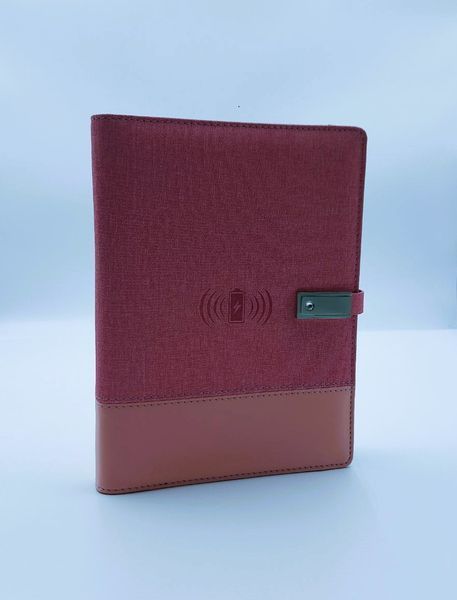 Блокнот з бездротовою зарядкою Universal щоденник з флешкою 16 Гб Powerbank Рожевий (тканина) 1003 фото